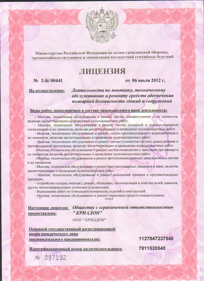 Лицензия МЧС 1